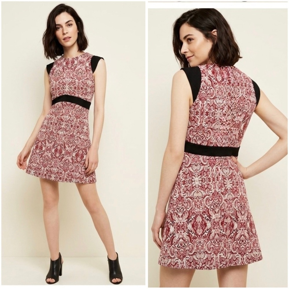 ZARA WOMAN Paisley Print A-Line Dress Women's Medium Red White‎ Knit